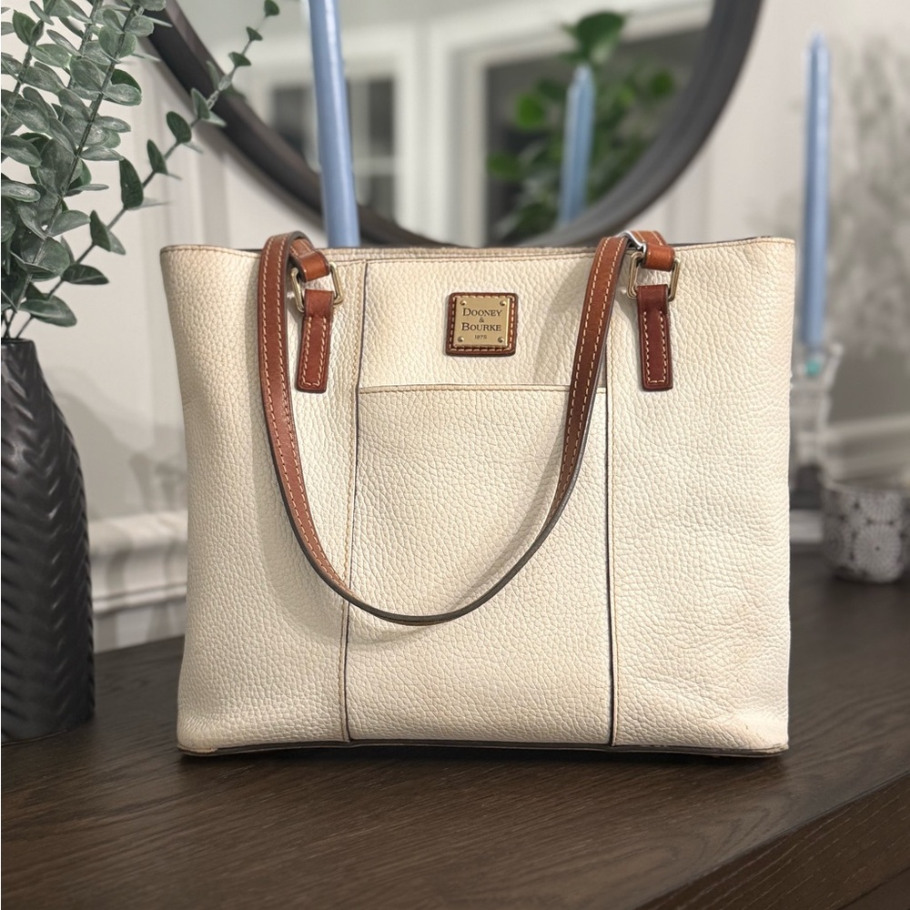 Dooney & Bourke Cream Leather Tote with Brown Straps